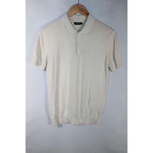 J. Lindeberg Men's Medium Ivory Short Sleeve Ridge Cotton Silk Polo Shirt